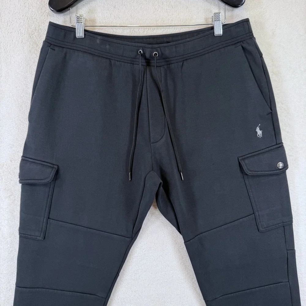 Polo Ralph Lauren Mens Black Double-Knit Cargo Jogger Pants XL Pony Logo